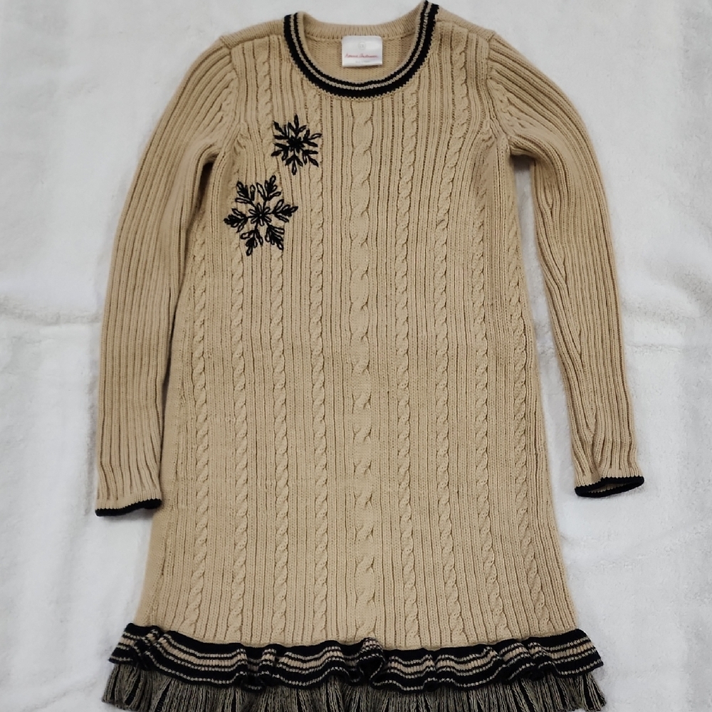 Hanna Andersson Girls Beige Knit Dress with Black Snowflakes Size 8 Preowned